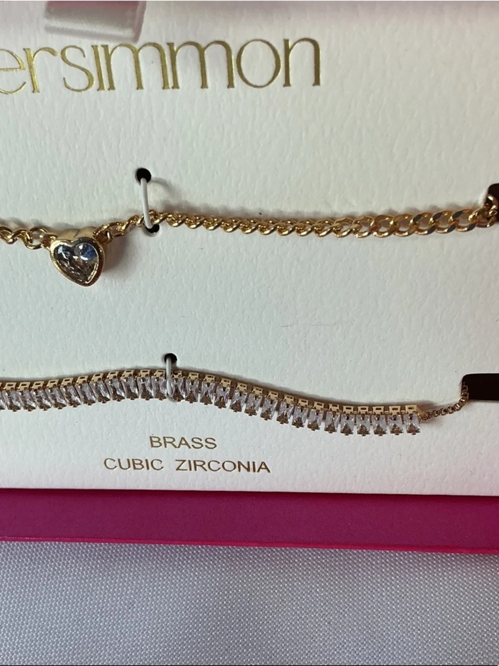 Persimmon Bracelet Set Gold Tone Heart CZ Tennis Bracelet Duo - Picture 5 of 5